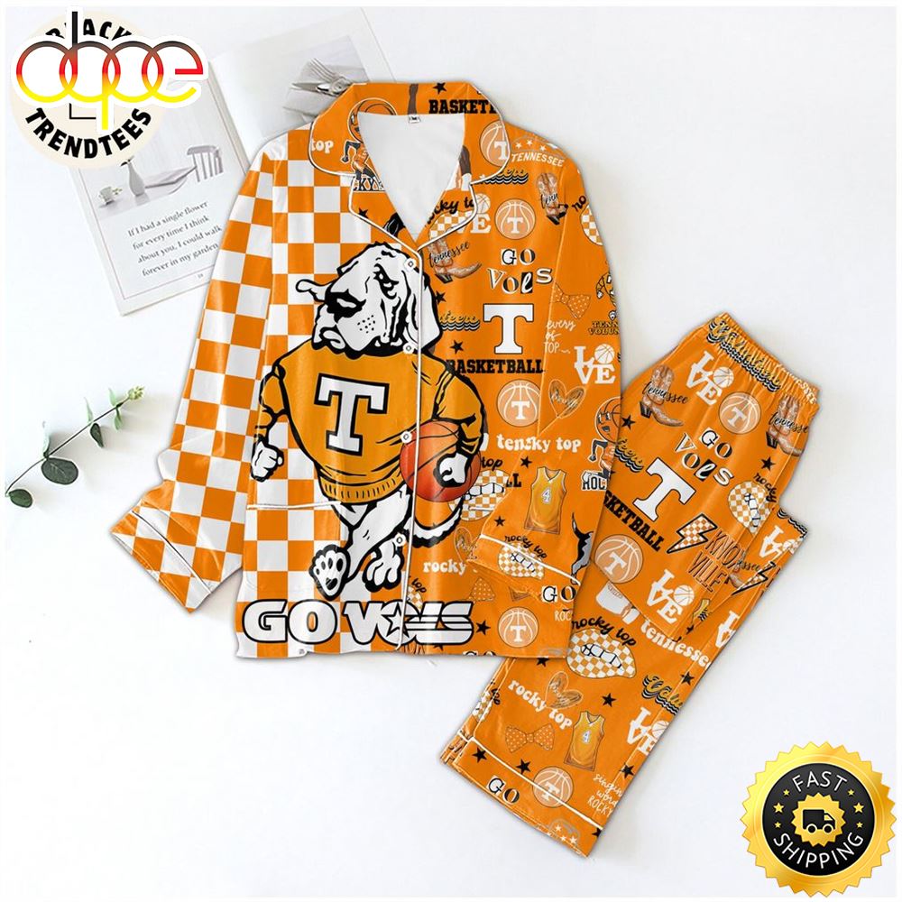 Sportswearmerch Valentine Go Vols Baseketball Mascot Rocky Top Orange Design Christmas Personalized Pajamas For Fan