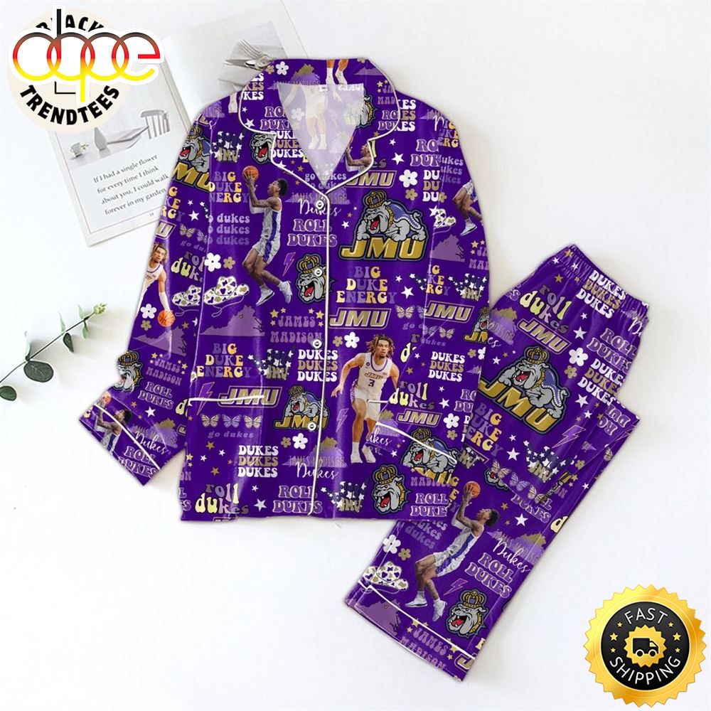Sportswearmerch Valentine Roll Dukes JMU Portrait Purple Design Christmas Personalized Pajamas For Fan