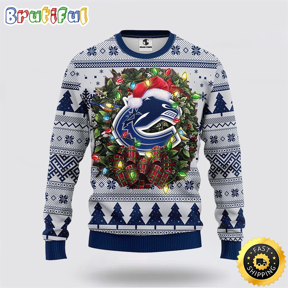 Sportswearmerch Vancouver Canucks NHL Christmas Wreath Ugly Sweater For Fan