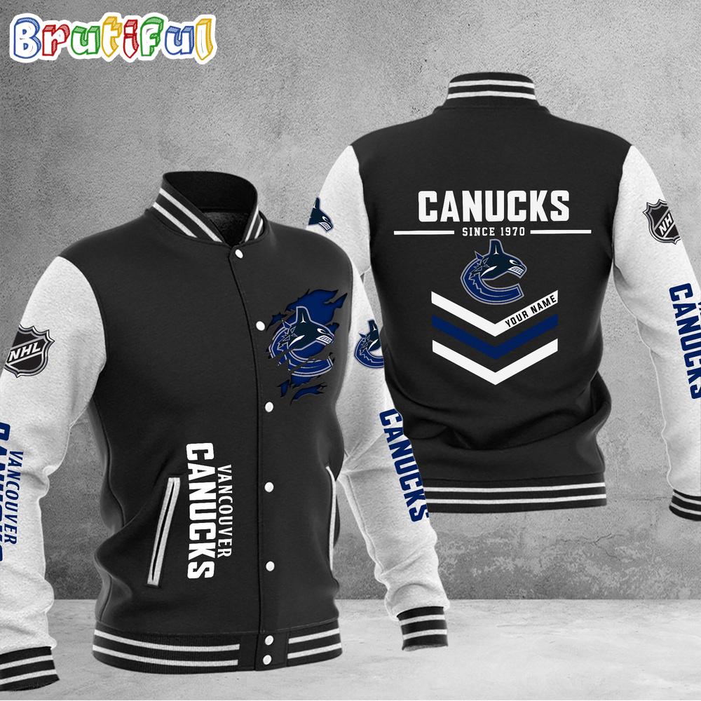 Sportswearmerch Vancouver Canucks NHL Personalized Baseball Jacket For Fan