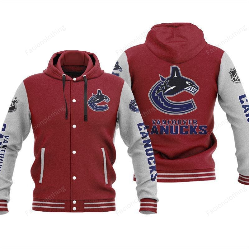 Sportswearmerch Vancouver Canucks NHL Personalized Hooded Baseball Jacket For Fan