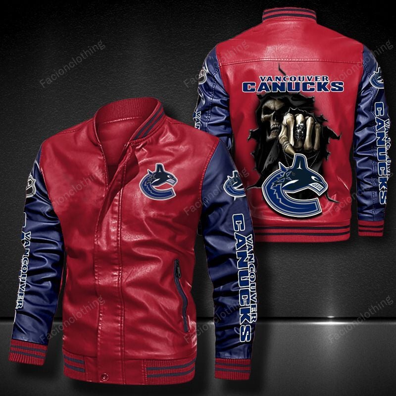 Sportswearmerch Vancouver Canucks NHL Personalized Leather Bomber For Fan