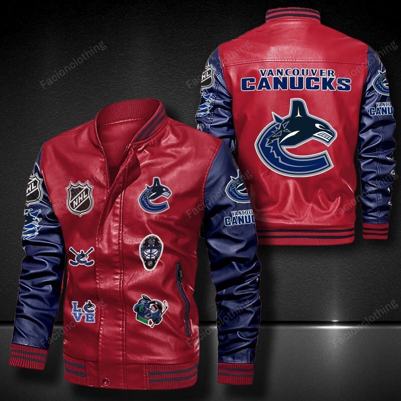 Sportswearmerch Vancouver Canucks NHL Personalized Leather Bomber For Fan