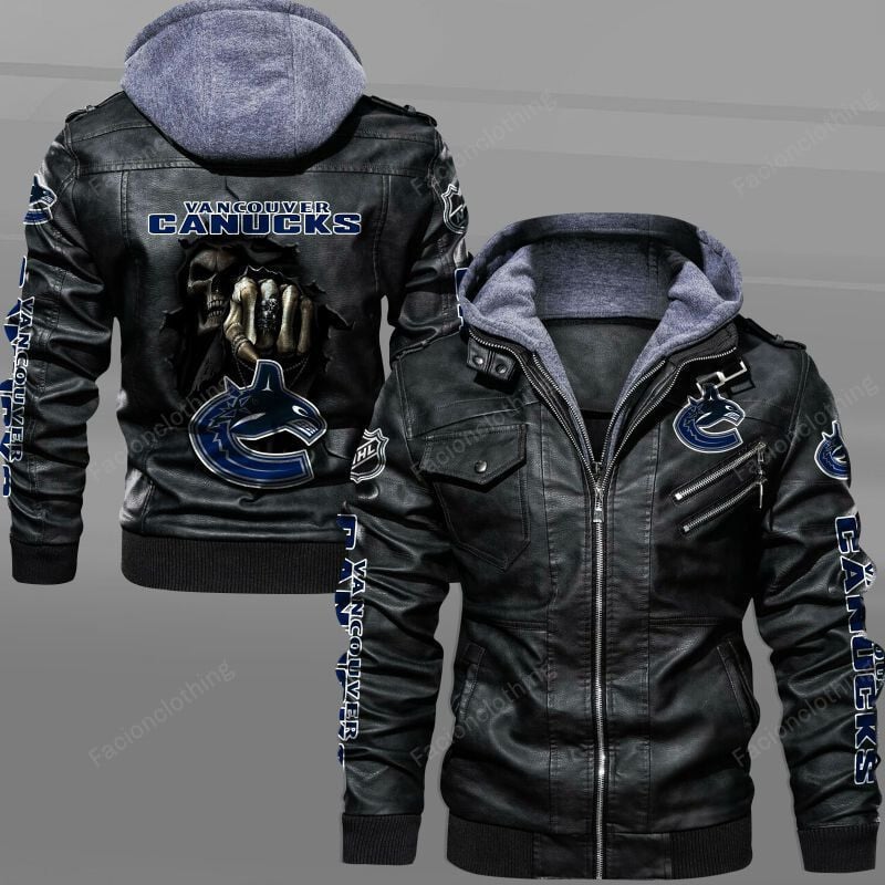 Sportswearmerch Vancouver Canucks NHL Personalized Zip Hoodie Leather Jacket For Fan