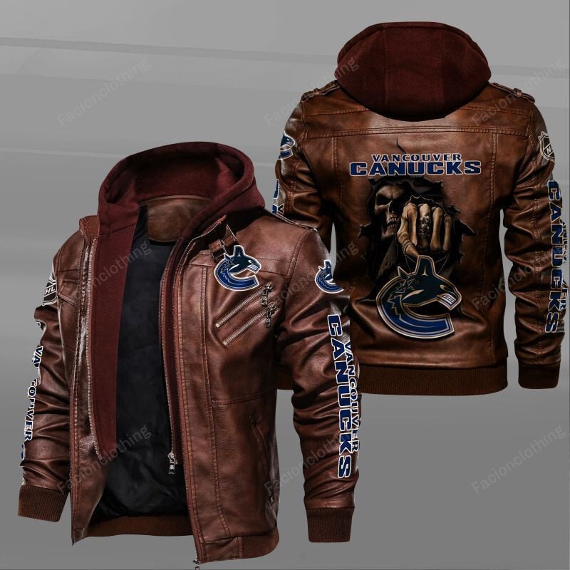 Sportswearmerch Vancouver Canucks NHL Personalized Zip Hoodie Leather Jacket For Fan