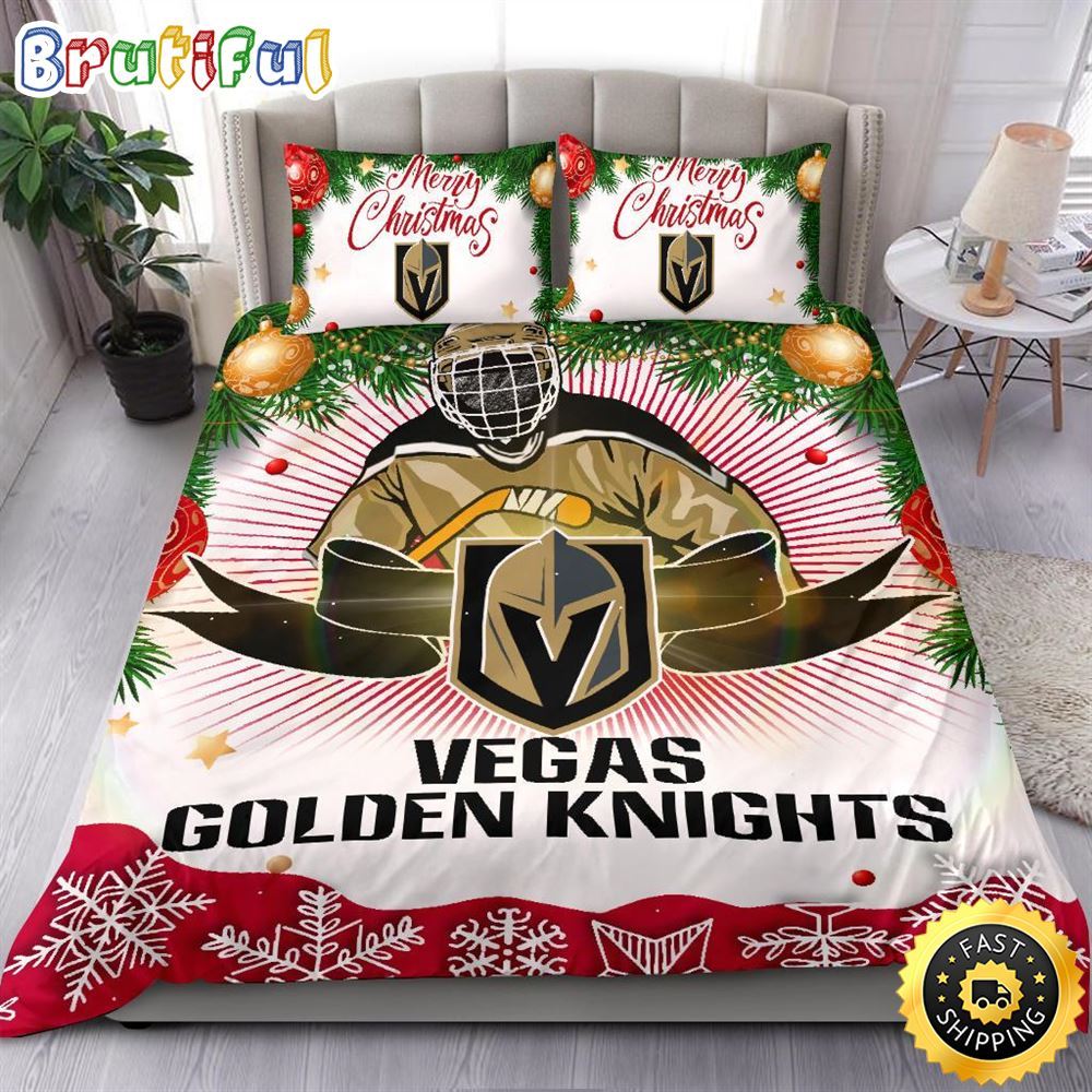 Sportswearmerch Vegas Golden Knights NHL Christmas Bedding Sets Merry For Fan