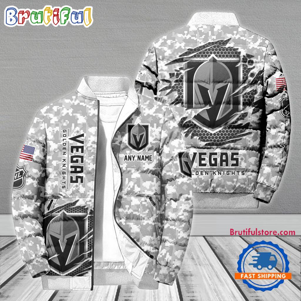 Sportswearmerch Vegas Golden Knights NHL Special Camo Honor Veterans Puffer Jacket For Fan