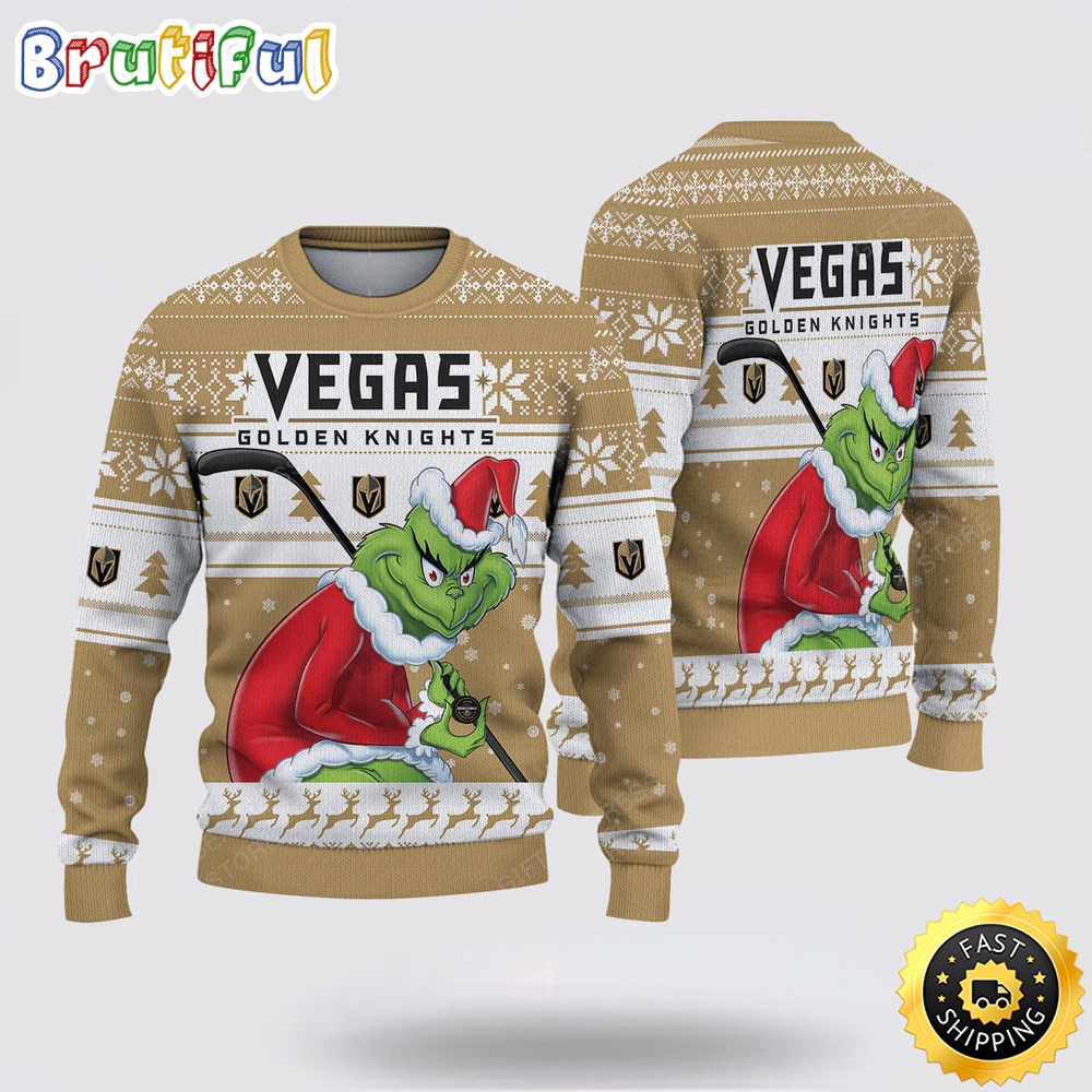 Sportswearmerch Vegas Golden Knights NHL Sweater Grinch Personalized Christmas Sweater For Fan