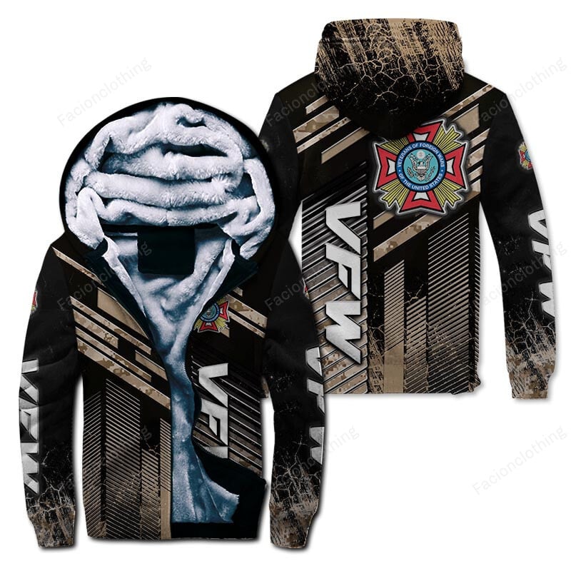 Sportswearmerch Veterans of Foreign Wars Personalized Zip Hoodie Velvet Hoodie For Fan