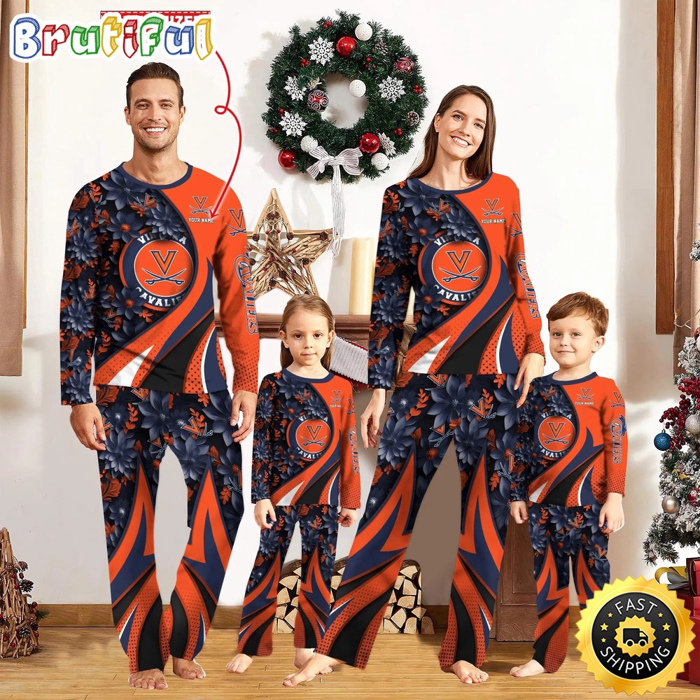 Sportswearmerch Virginia Cavaliers NCAA Flower Personalized Pajamas Family For Fan