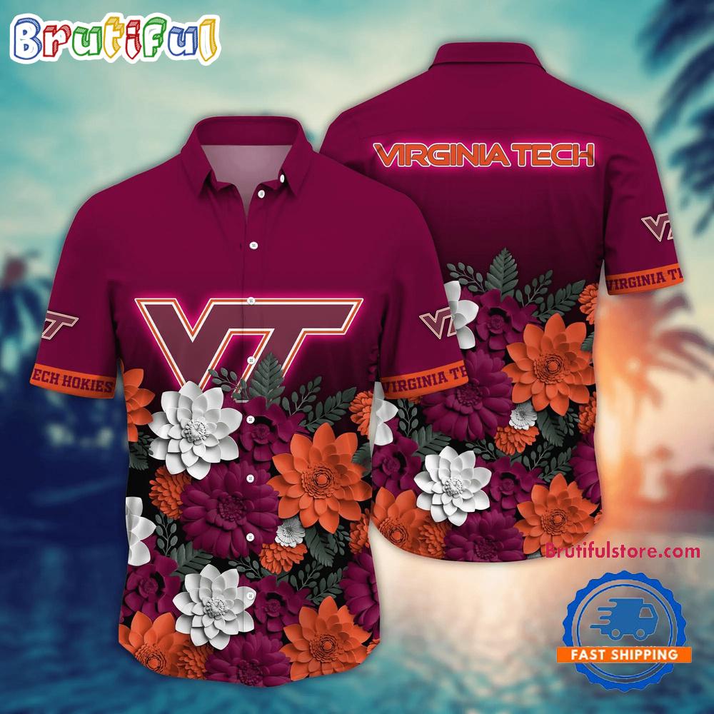 Sportswearmerch Virginia Tech Hokies NCAA Flower Tropical Summer Beach Hawaiian Shirt For Fan