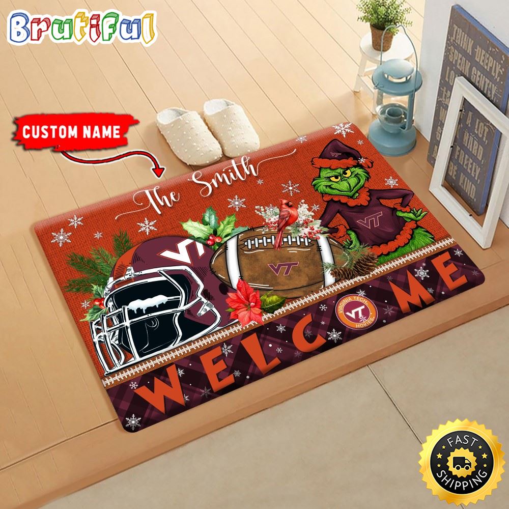 Sportswearmerch Virginia Tech Hokies NCAA Grinch Christmas Doormat For Fan