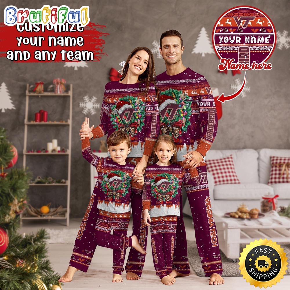 Sportswearmerch Virginia Tech Hokies NCAA Personalized Pajamas Family For Fan
