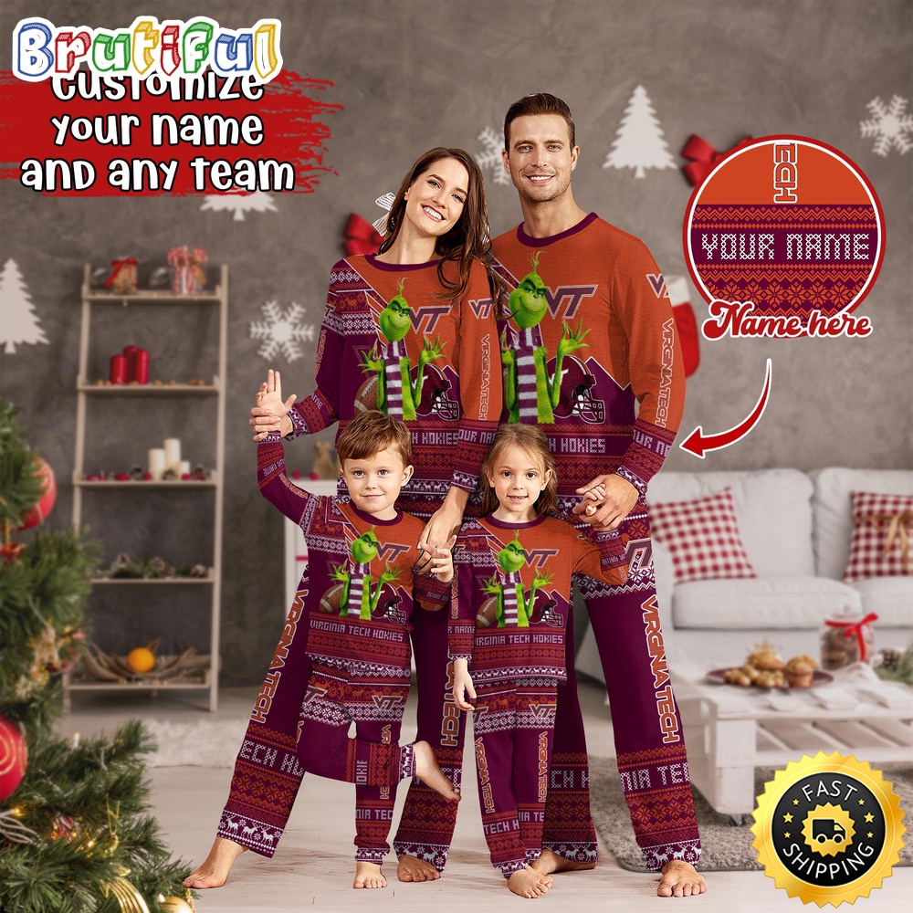 Sportswearmerch Virginia Tech Hokies NCAA Personalized Pajamas Family For Fan