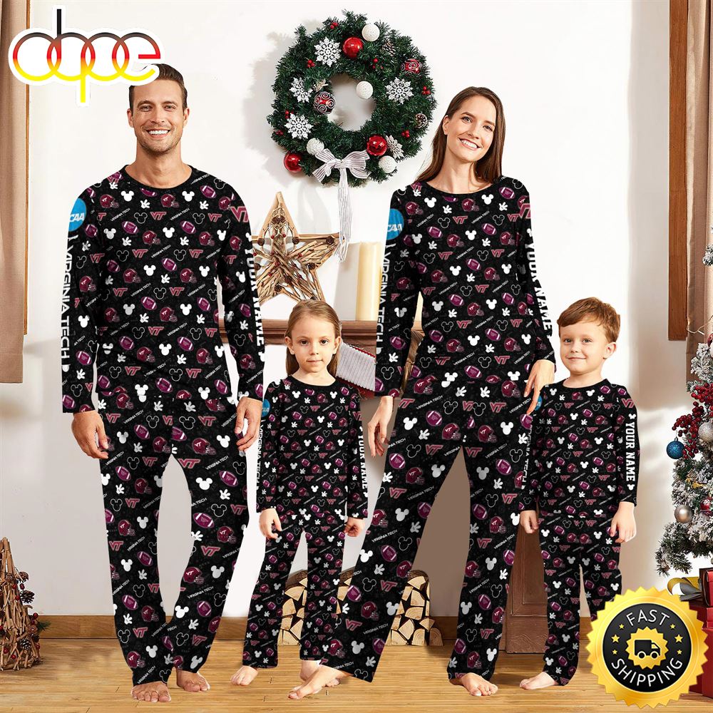 Sportswearmerch Virginia Tech Hokies NCAA x Mickey Mouse Christmas Personalized Pajamas For Fan