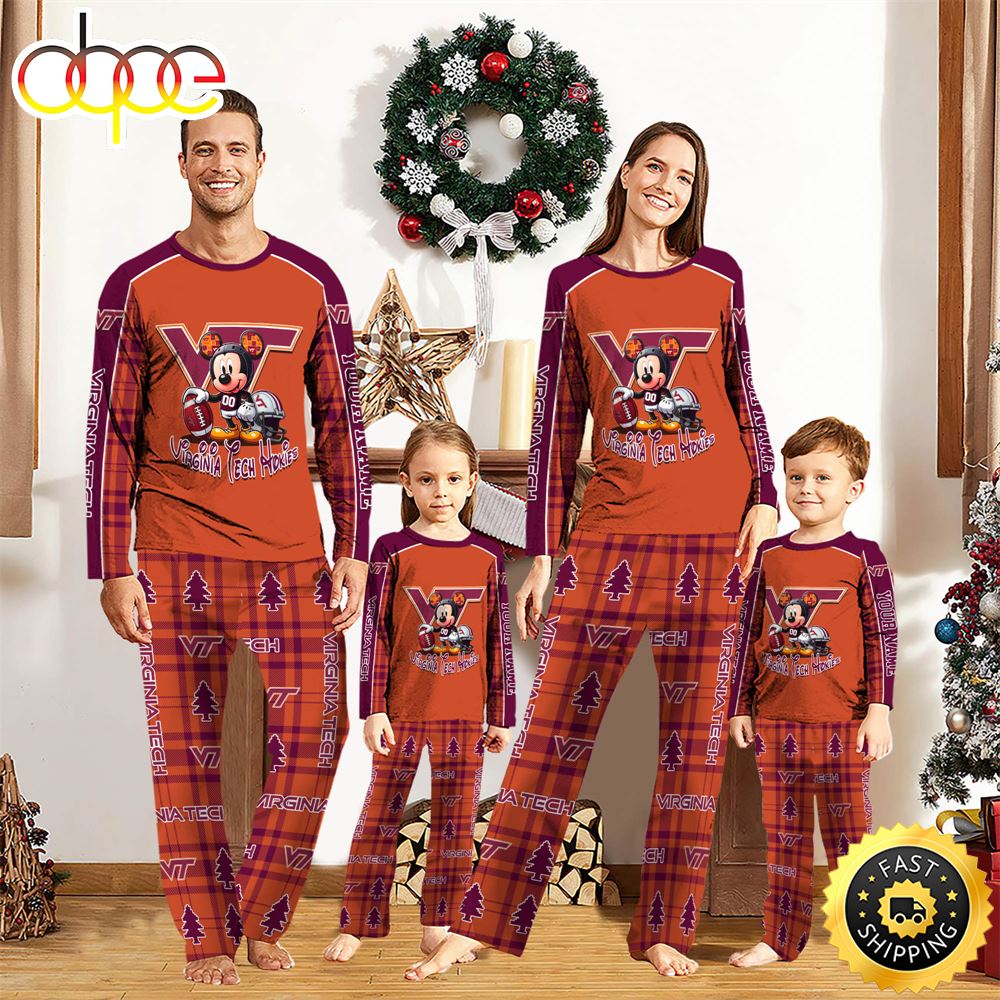 Sportswearmerch Virginia Tech Hokies NCAA x Mickey Mouse Personalized Pajamas Family For Fan