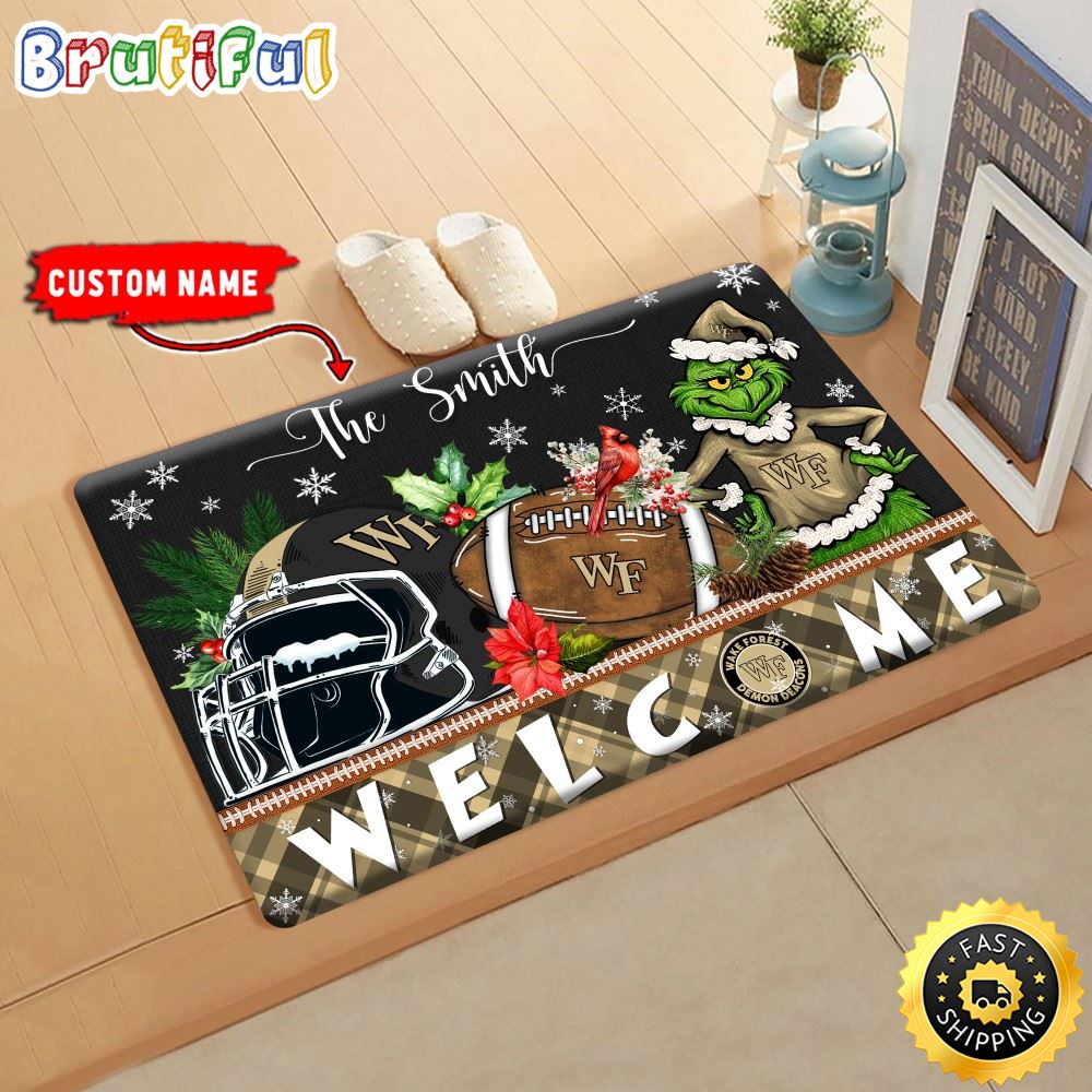 Sportswearmerch Wake Forest Demon Deacons NCAA Grinch Christmas Doormat For Fan