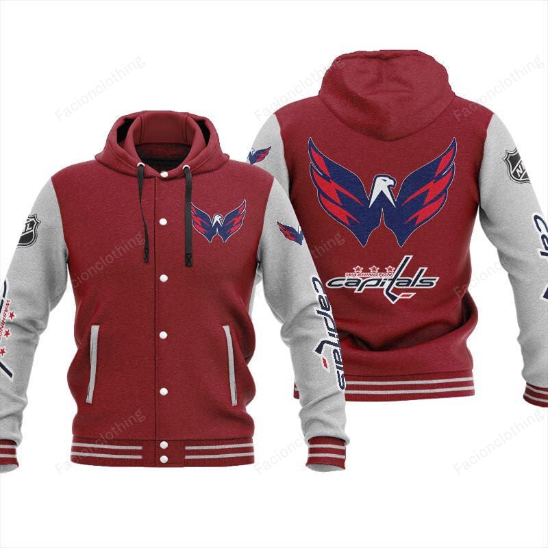 Sportswearmerch Washington Capitals NHL Personalized Hooded Baseball Jacket For Fan