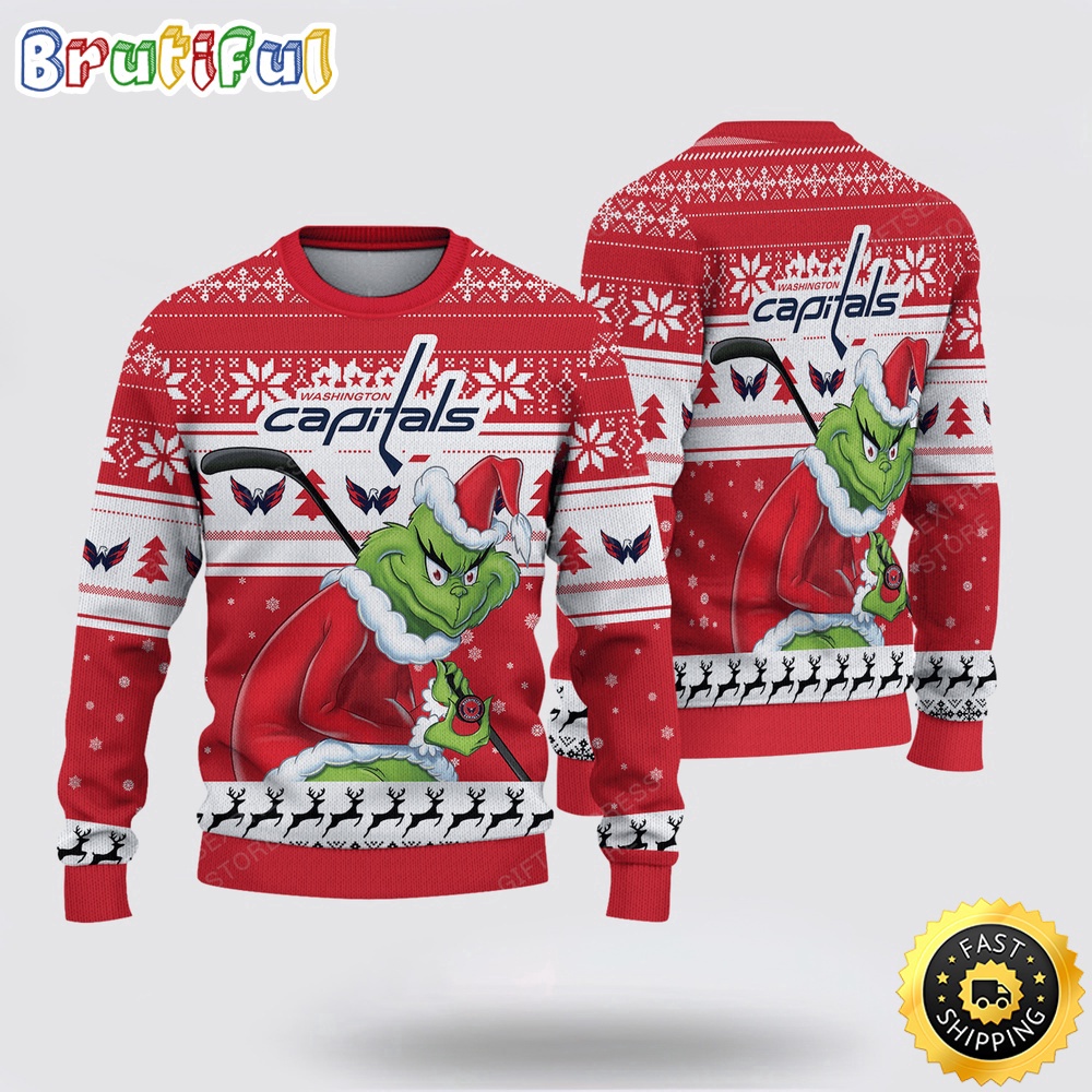 Sportswearmerch Washington Capitals NHL Sweater Grinch Personalized Christmas Sweater For Fan