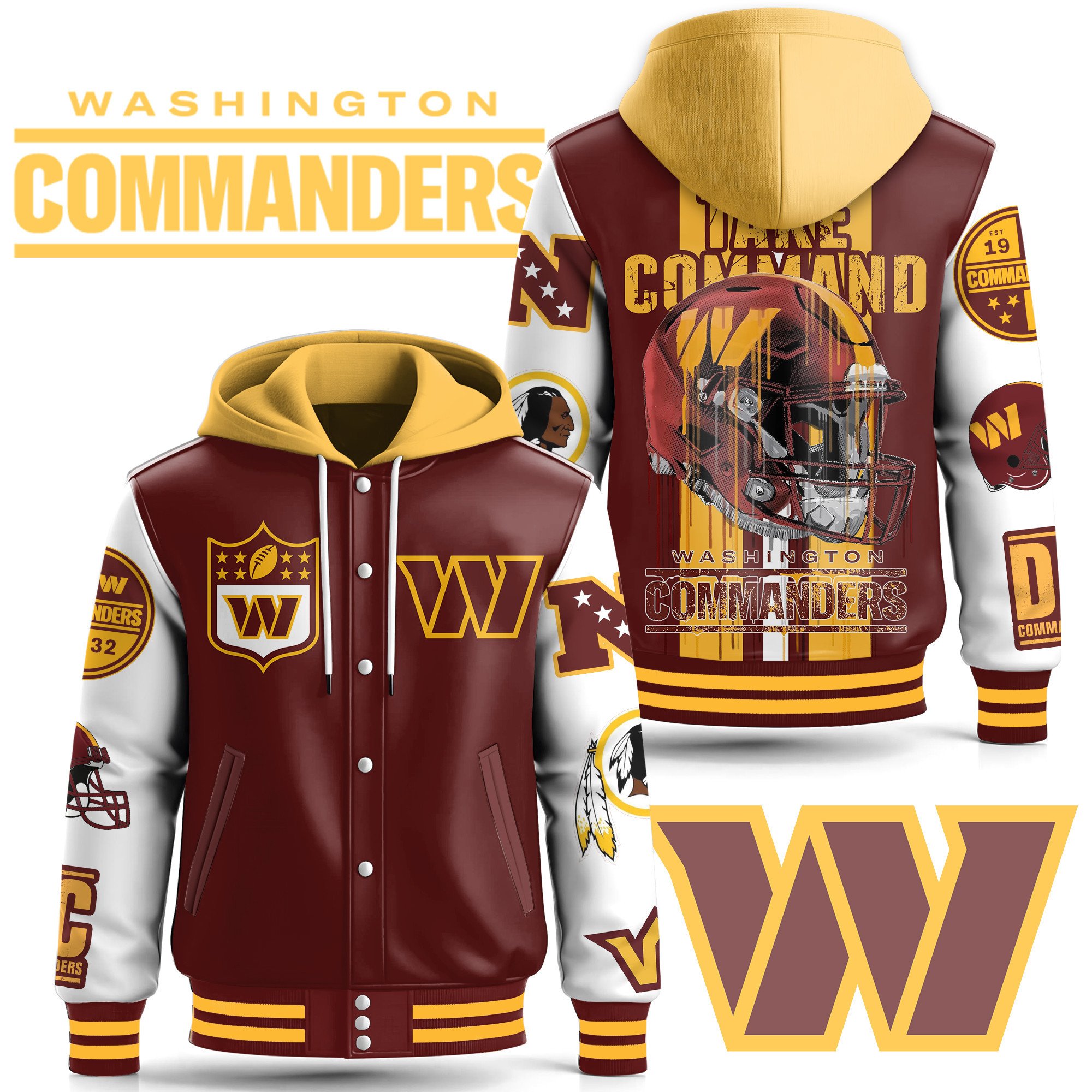 Sportswearmerch Washington Commanders Hooded Baseball Jacket Gift For Fan