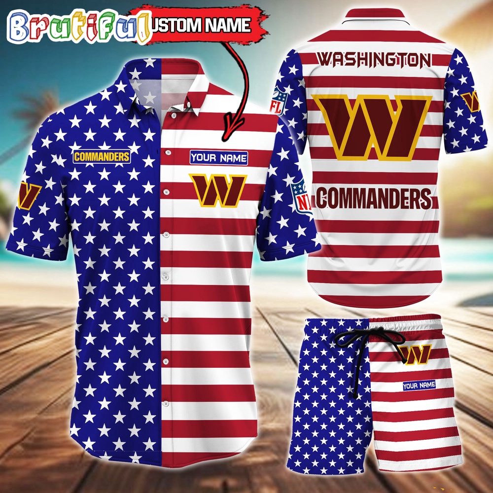 Sportswearmerch Washington Commanders NFL American Flag Personalized Set Short Set For Fan