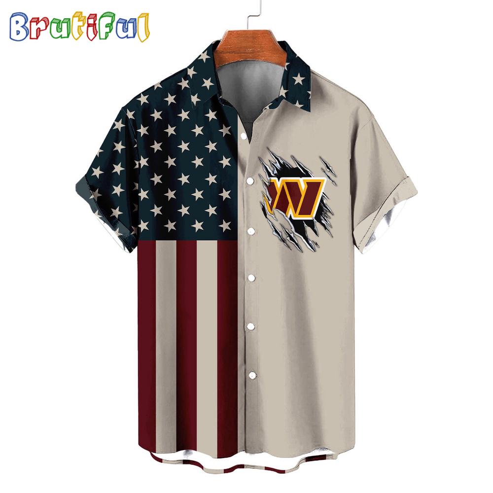 Sportswearmerch Washington Commanders NFL American Flag Summer Personalized Hawaiian Shirt For Fan