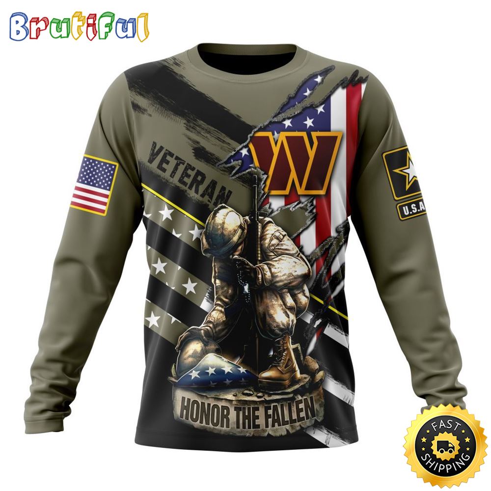 Sportswearmerch Washington Commanders NFL Crewneck Honor Veterans Kneeling Soldier Personalized Sweater For Fan