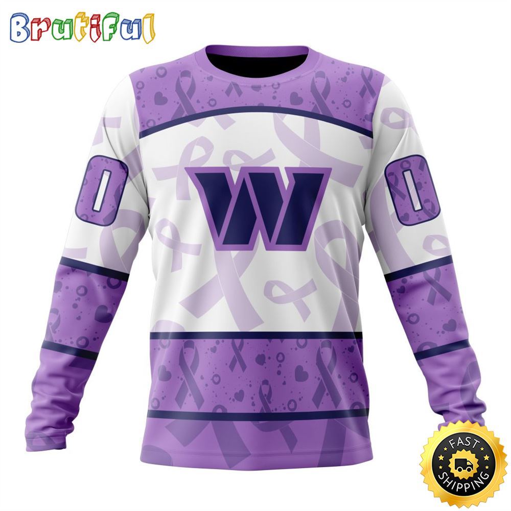 Sportswearmerch Washington Commanders NFL Crewneck Lavender Fights Cancer Personalized Sweater For Fan
