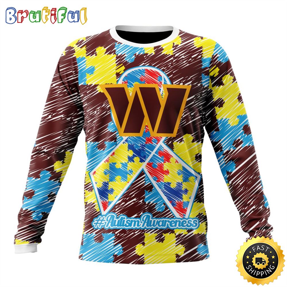 Sportswearmerch Washington Commanders NFL Crewneck Puzzle Autism Awareness Personalized Sweater For Fan