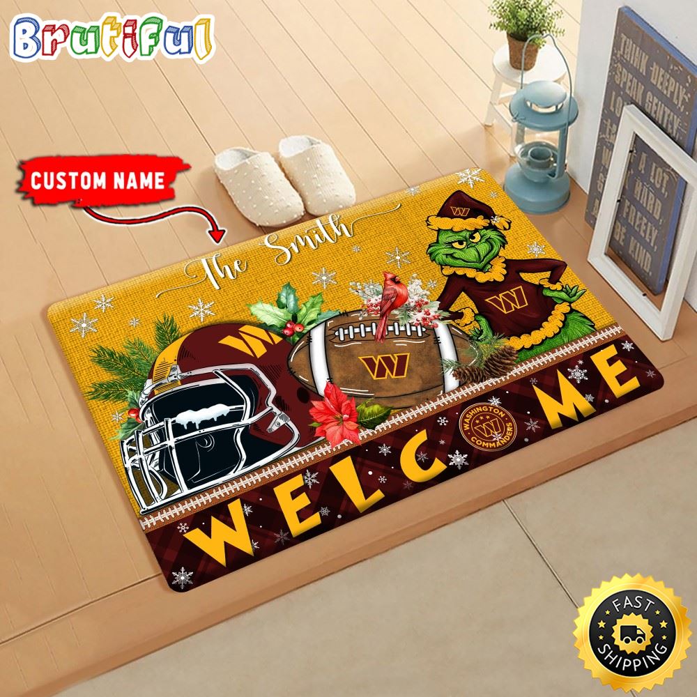 Sportswearmerch Washington Commanders NFL Grinch Christmas Doormat For Fan