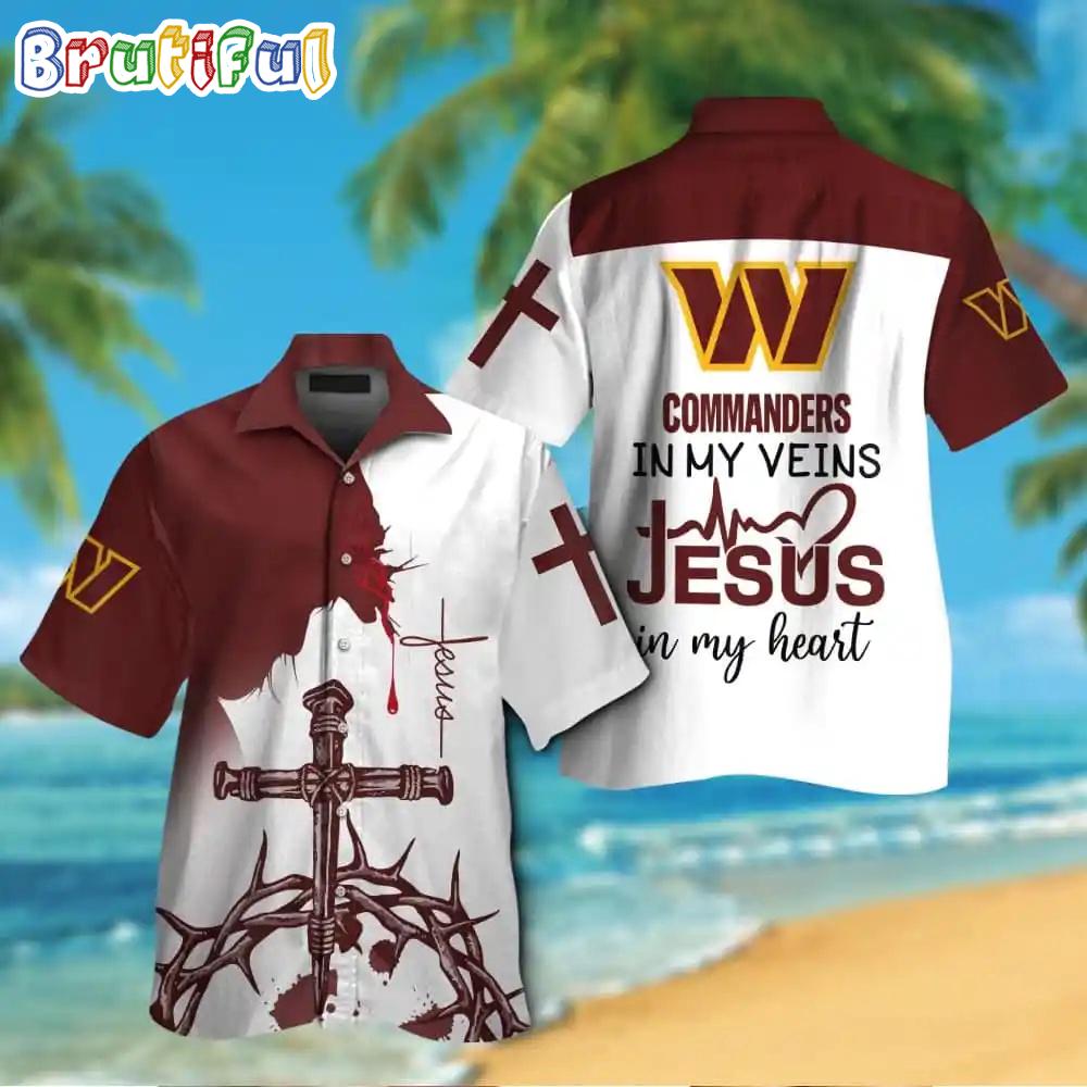 Sportswearmerch Washington Commanders NFL In My Veins Jesus Personalized Hawaiian Shirt For Fan