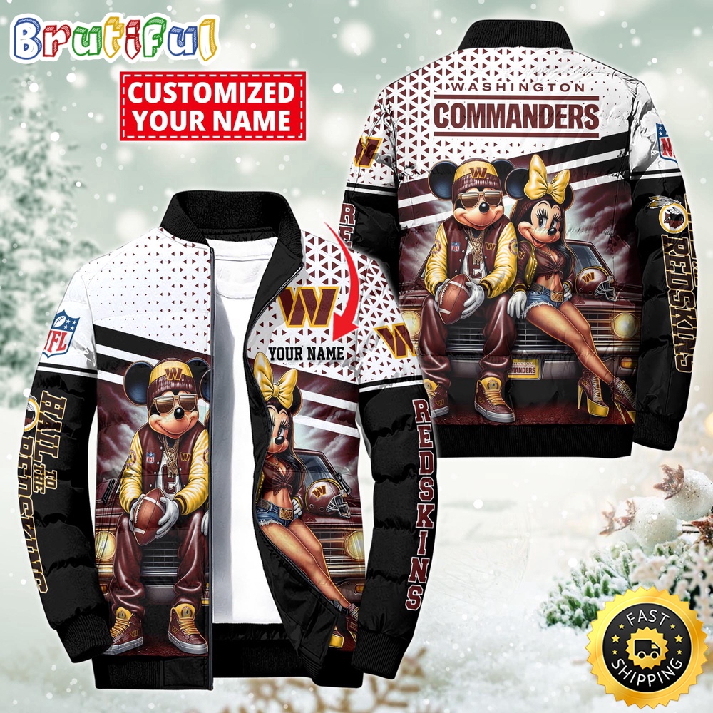 Sportswearmerch Washington Commanders NFL Mickey Minnie Puffer Jacket For Fan