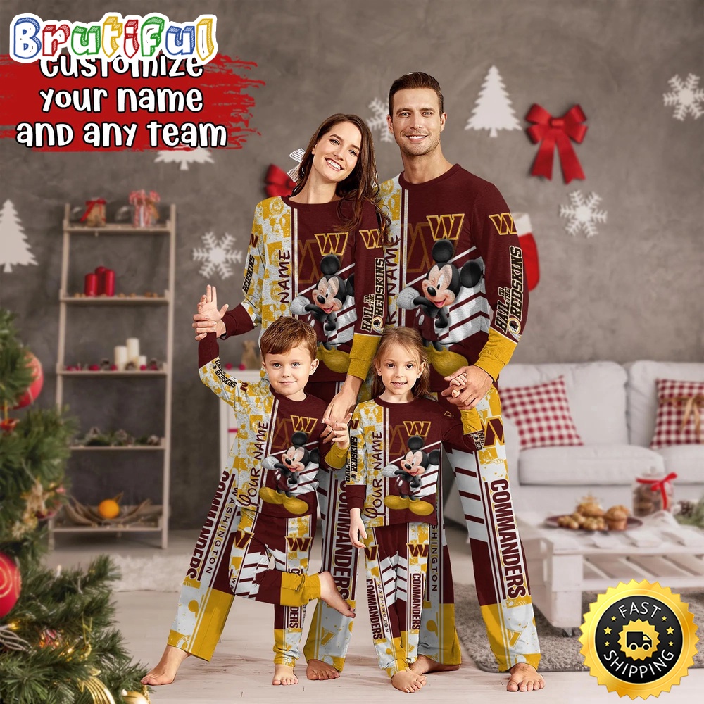 Sportswearmerch Washington Commanders NFL Mickey Mouse Personalized Pajamas Family For Fan
