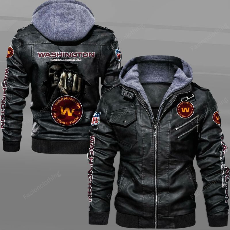 Sportswearmerch Washington Commanders NFL Personalized Zip Hoodie Leather Jacket For Fan