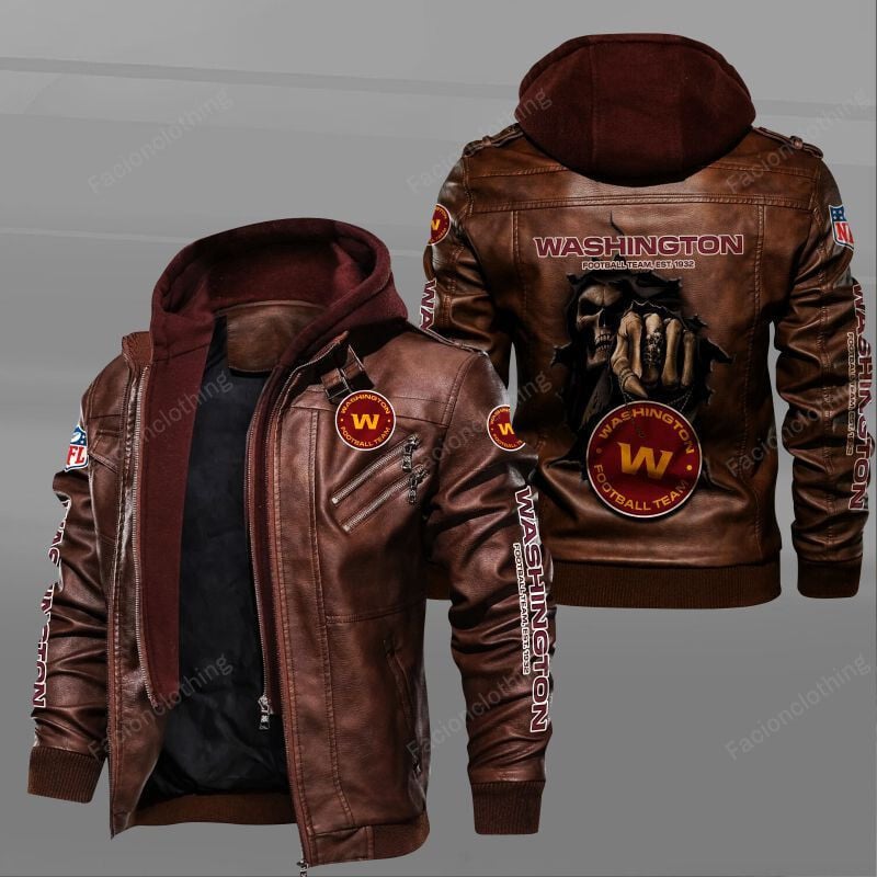 Sportswearmerch Washington Commanders NFL Personalized Zip Hoodie Leather Jacket For Fan