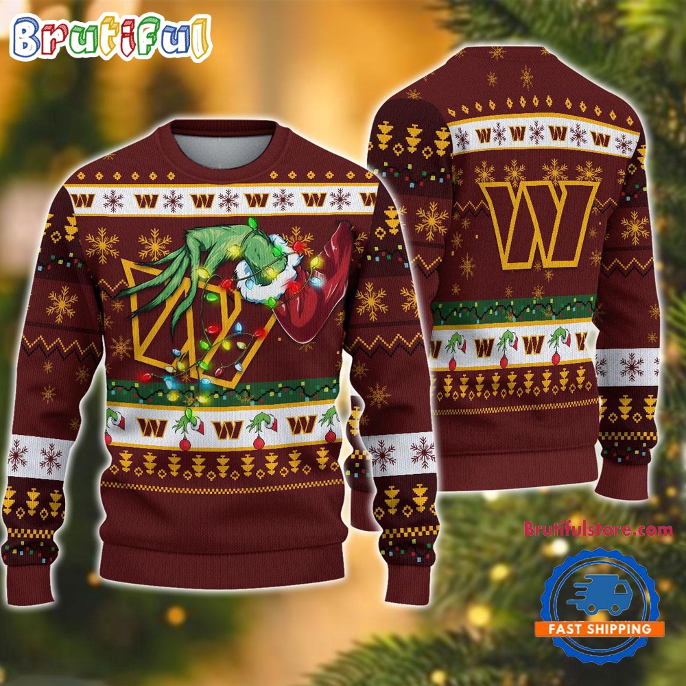 Sportswearmerch Washington Commanders NFL Special Grinch's Hand Football Christmas Sweater For Fan