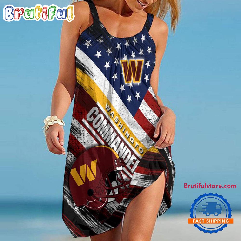 Sportswearmerch Washington Commanders NFL USA Independence Day Women's Summer Beach Dress For Fan