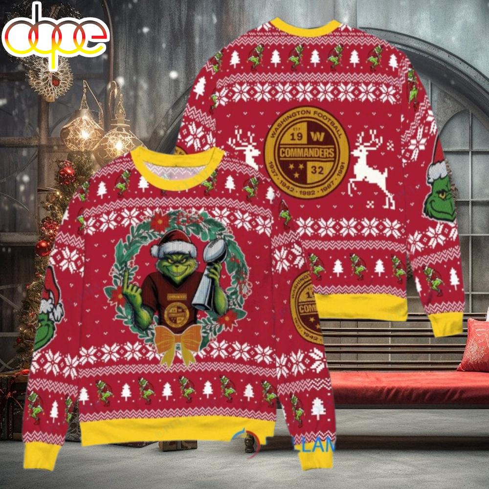 Sportswearmerch Washington Commanders NFL x Grinch Super Bowl Trophy Ugly Christmas Sweater For Fan