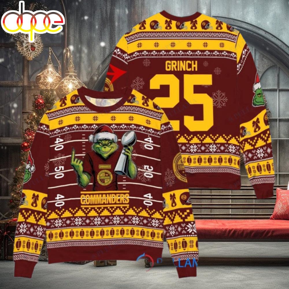 Sportswearmerch Washington Commanders NFL x Grinch Super Bowl Trophy Ugly Christmas Sweater For Fan
