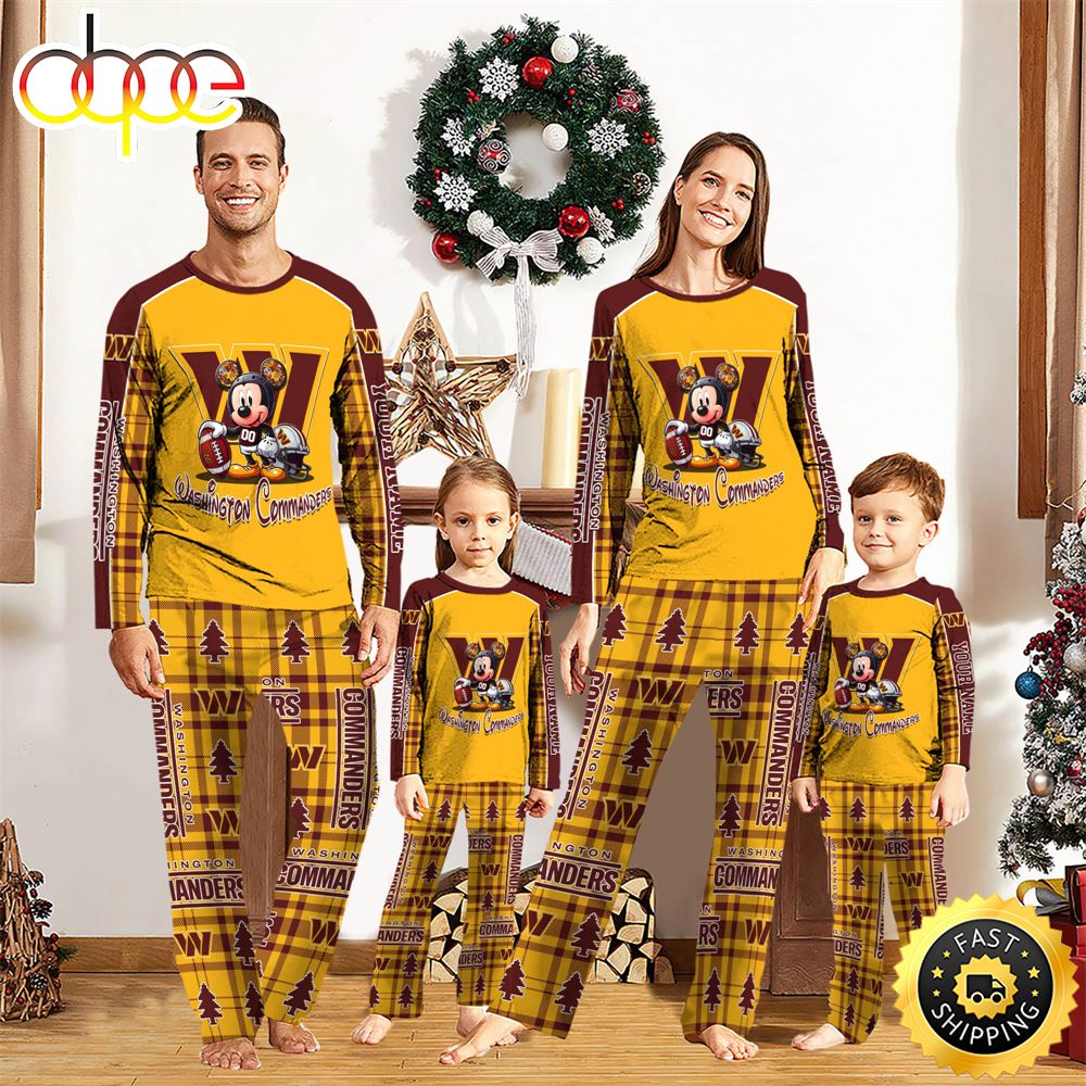 Sportswearmerch Washington Commanders NFL x Mickey Mouse Personalized Pajamas Family For Fan