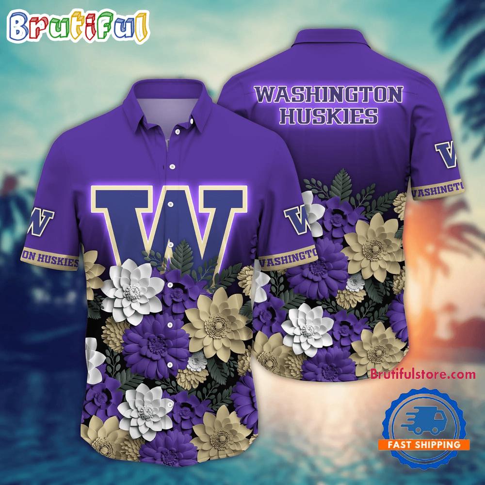Sportswearmerch Washington Huskies NCAA Flower Tropical Summer Beach Hawaiian Shirt For Fan
