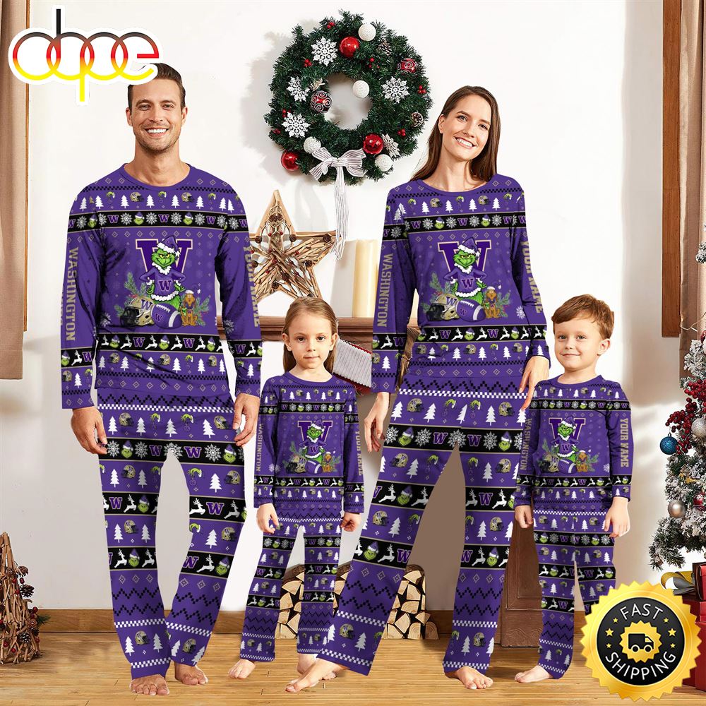 Sportswearmerch Washington Huskies NCAA Grinch Christmas Personalized Pajamas For Fan