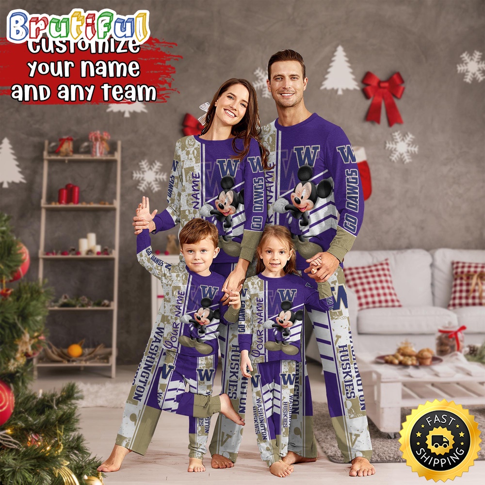 Sportswearmerch Washington Huskies NCAA Mickey Mouse Personalized Pajamas Family For Fan