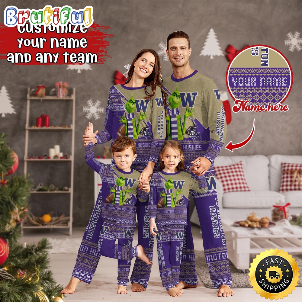 Sportswearmerch Washington Huskies NCAA Personalized Pajamas Family For Fan