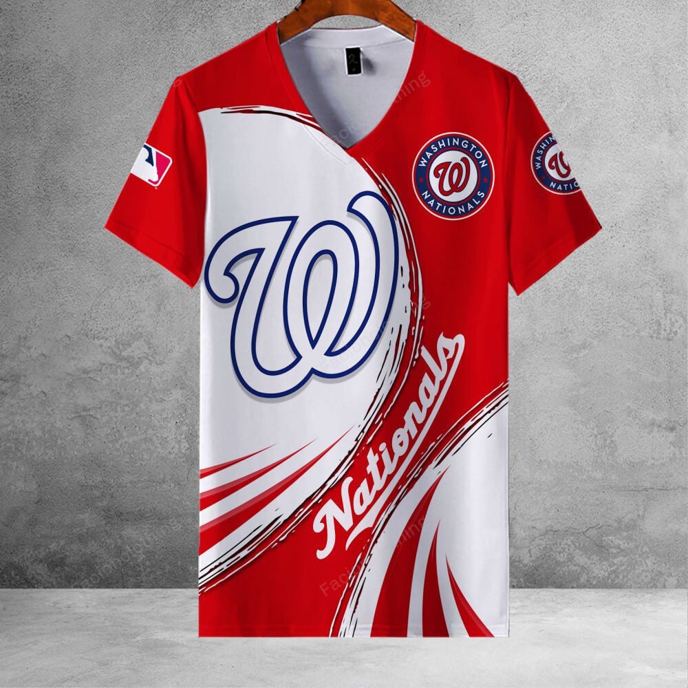 Sportswearmerch Washington Nationals MLB Personalized V-neck Women T-shirt For Fan