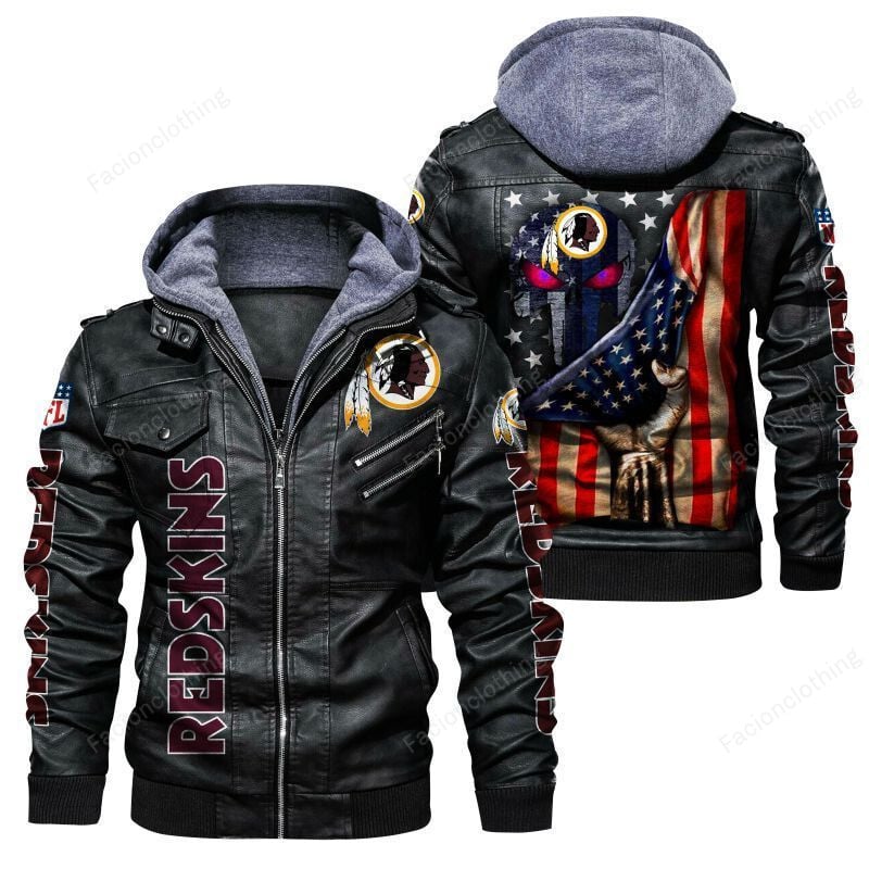 Sportswearmerch Washington Redskins NFL Personalized Zip Hoodie Leather Jacket For Fan