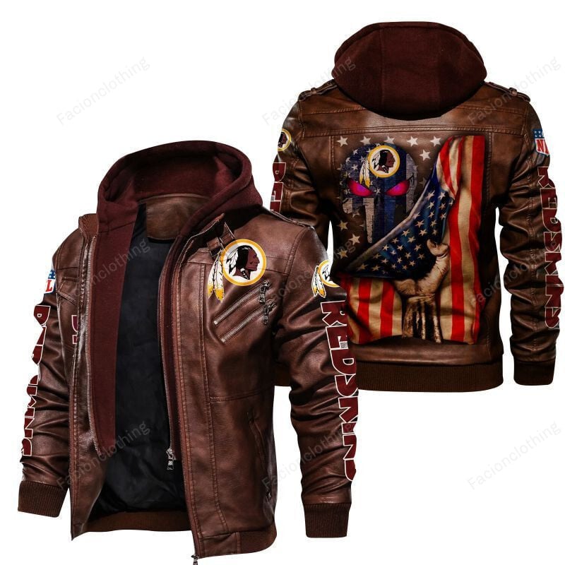 Sportswearmerch Washington Redskins NFL Personalized Zip Hoodie Leather Jacket For Fan