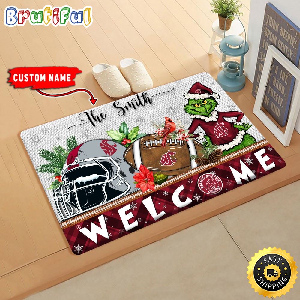 Sportswearmerch Washington State Cougars NCAA Grinch Christmas Doormat For Fan
