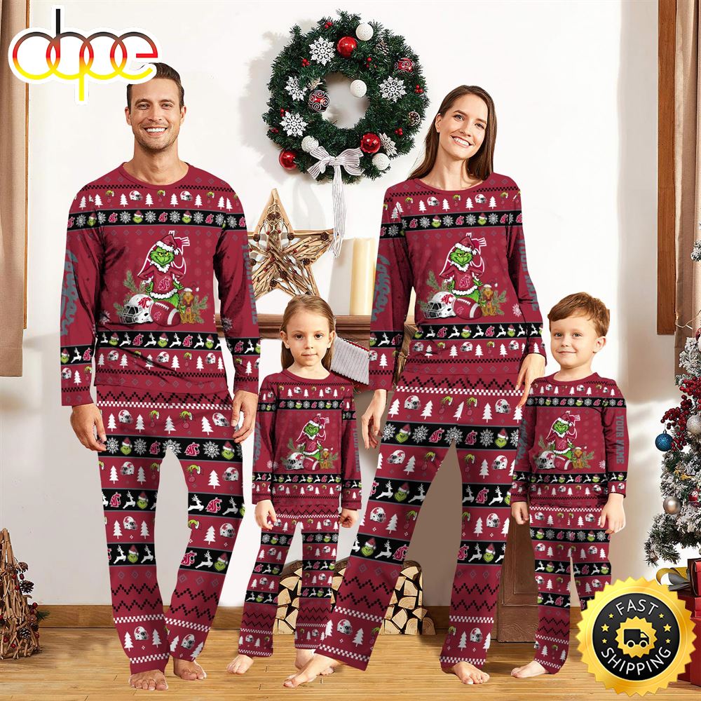 Sportswearmerch Washington State Cougars NCAA Grinch Christmas Personalized Pajamas For Fan