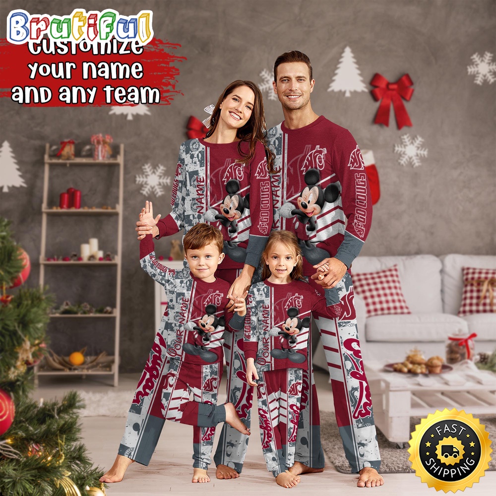 Sportswearmerch Washington State Cougars NCAA Mickey Mouse Personalized Pajamas Family For Fan